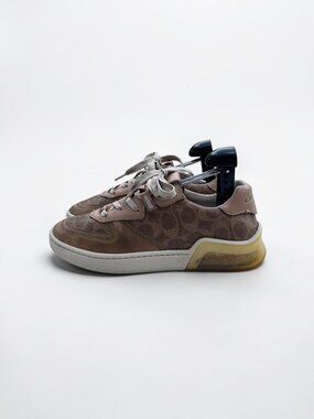 Coach Womens Signature Print Sneakers Brown Pink Low-Top Lace-Up Shoes Size 7.5